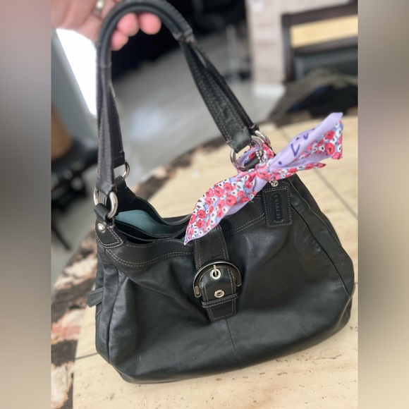 Coach Handbags - Coach Black Leather Madison Lynn SoHo Buckle Shoulder Bag with Pink Floral Scarf